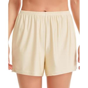 Vlazom Women’s Satin Half Slip Shorts for Under Dresses Pettipants for Women Culottes Slip Shorts with Side Split S-3XL(Beige)