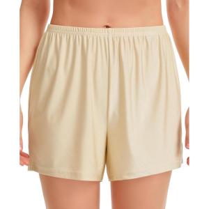 Vlazom Women’s Satin Half Slip Shorts for Under Dresses Pettipants for Women Culottes Slip Shorts with Side Split S-3XL(Nude)
