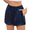 Vlazom Women’s Silk Satin Pajama Shorts Soft Lounge Sleep Pj Bottoms Drawstring Boxer Shorts for Casual S-XXL(Navy)