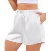 Vlazom Women’s Silk Satin Pajama Shorts Soft Lounge Sleep Pj Bottoms Drawstring Boxer Shorts for Casual S-XXL(White)