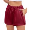 Vlazom Women’s Silk Satin Pajama Shorts Soft Lounge Sleep Pj Bottoms Drawstring Boxer Shorts for Casual S-XXL(Wine Red)