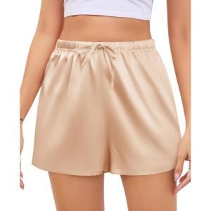 Vlazom Women’s Silk Satin Pajama Shorts Soft Lounge Sleep Pj Bottoms Drawstring Boxer Shorts for Casual S-XXL(Champagne)