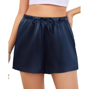 Vlazom Women’s Silk Satin Pajama Shorts Soft Lounge Sleep Pj Bottoms Drawstring Boxer Shorts for Casual S-XXL(Navy)