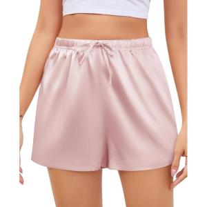 Vlazom Women’s Silk Satin Pajama Shorts Soft Lounge Sleep Pj Bottoms Drawstring Boxer Shorts for Casual S-XXL(Pink)