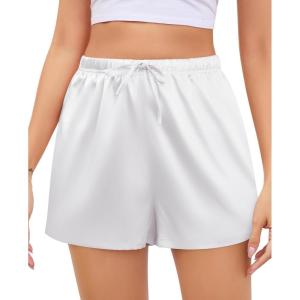 Vlazom Women’s Silk Satin Pajama Shorts Soft Lounge Sleep Pj Bottoms Drawstring Boxer Shorts for Casual S-XXL(White)