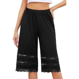 Vlazom Women’s Pettipants Bottom Half Slip Culotte Slip Shorts Pajama Pants Lace Trim Wide Leg Bloomers S-3XL(Black)