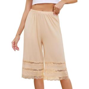 Vlazom Women’s Pettipants Bottom Half Slip Culotte Slip Shorts Pajama Pants Lace Trim Wide Leg Bloomers S-3XL(Nude)