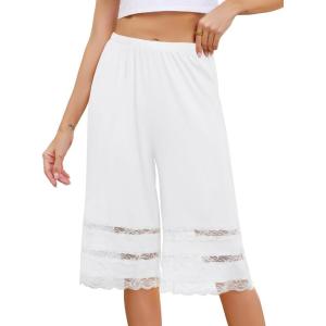 Vlazom Women’s Pettipants Bottom Half Slip Culotte Slip Shorts Pajama Pants Lace Trim Wide Leg Bloomers S-3XL(White)
