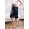 Vlazom Women’s Satin Pettipant Culotte Slip Shorts Lace Trim Wide Leg Bloomers for Split Skirt Under Dress S-3XL(Navy)