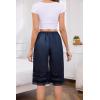 Vlazom Women’s Satin Pettipant Culotte Slip Shorts Lace Trim Wide Leg Bloomers for Split Skirt Under Dress S-3XL(Navy)