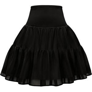Vlazom Women’s Hoop Petticoat Skirt Short Half Slip Crinoline Underskirt Puffy Tulle Slips for Wedding Ball Gown S-3XL(Black)
