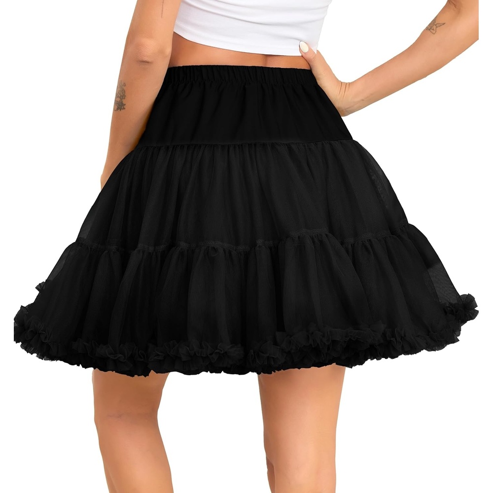 image:imageVlazom Womens Tutu Skirt Petticoat Above Knee Underskirt Tulle Puffy Skirt Crinoline Slip S3XLBlack