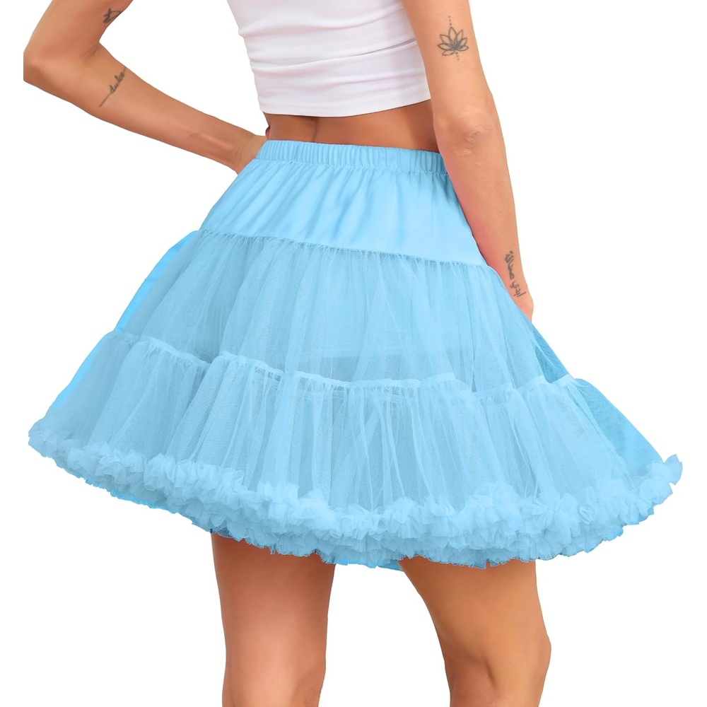 image:imageVlazom Womens Tutu Skirt Petticoat Above Knee Underskirt Tulle Puffy Skirt Crinoline Slip S3XLLight Blue