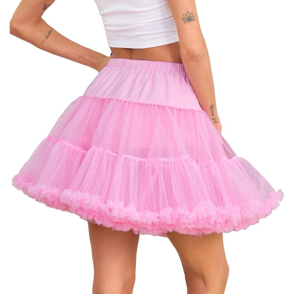 image:imageVlazom Womens Tutu Skirt Petticoat Above Knee Underskirt Tulle Puffy Skirt Crinoline Slip S3XLPink