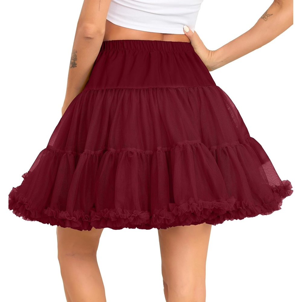 image:imageVlazom Womens Tutu Skirt Petticoat Above Knee Underskirt Tulle Puffy Skirt Crinoline Slip S3XLWine Red