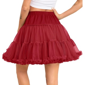 Vlazom Women’s Tutu Skirt Petticoat Above Knee Underskirt Tulle Puffy Skirt Crinoline Slip S-3XL(Red)